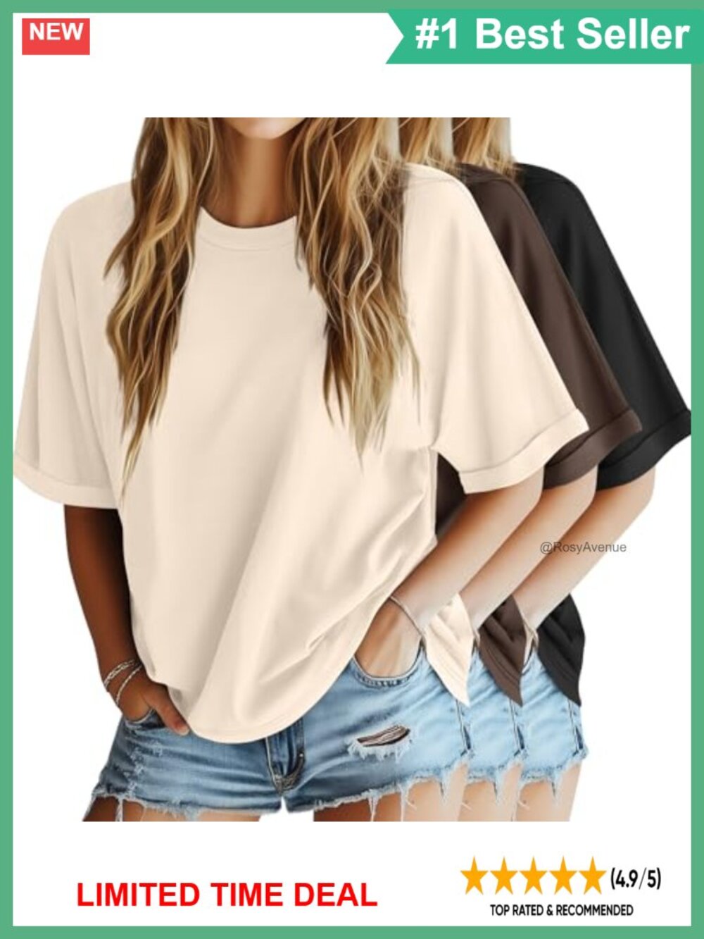 Womens Oversized T-Shirts 3 Pack Soft Stretch Dolman Sleeve Crew Neck Tees